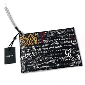 NWT DKNY wristlet graffiti pattern black with street style graffiti art